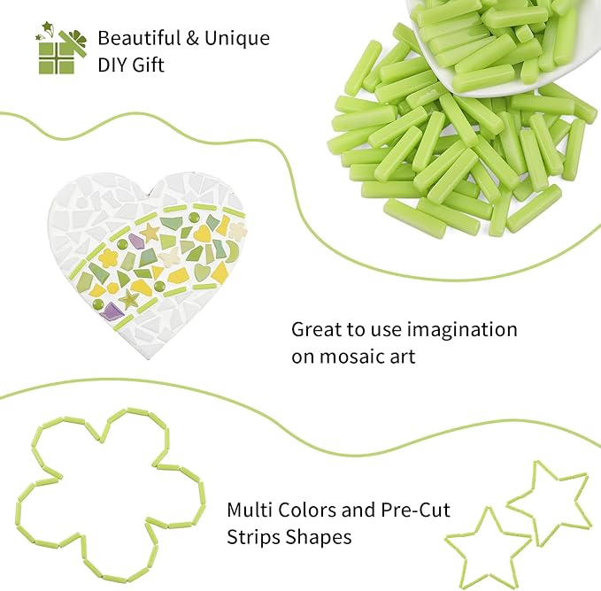 Youway Style Green Mosaic Tiles for Crafts Bulk,150g Strips Shapes Mosaic Glass Pieces for Crafts DIY Spring Mosaic Art Decor,Mosaic Kit Supplies