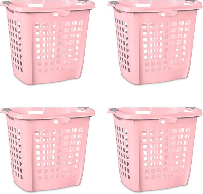 Sterilite 4-Pack Ultra Easy Carry Laundry Basket, Plastic Clothes Hamper Bin w/Comfort Grip Handles & Rim, 2.1 Bushel Capacity, Pink Frost