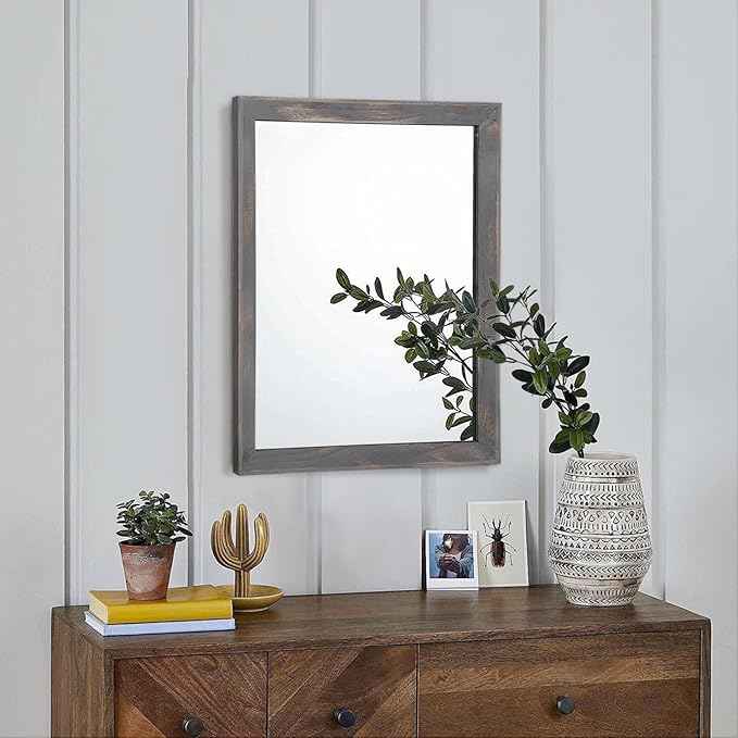 AAZZKANG Wooden Mirror Rectangle Rustic Mirrors for Wall Decorative for Bedroom Bathroom Living Room Entryway Hanging Home Decor