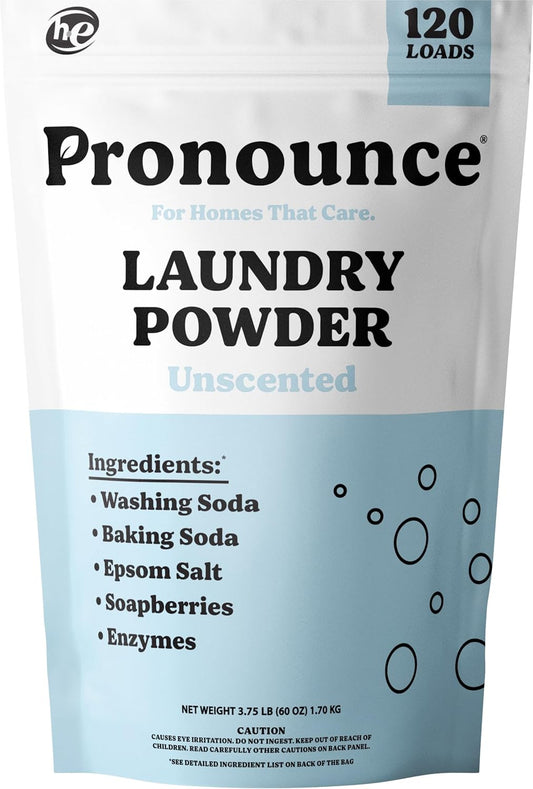 Pronounce Laundry Detergent Powder Alternative | Earth-Derived Ingredients, Eco-Friendly, Safer for Sensitive Skin, Eczema, and Babies. Stain + Smell Fighting. HE Safe (Unscented, 120 Loads) - Décor Diaries