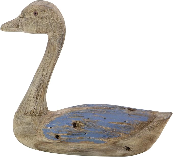 Deco 79 Wood Duck Decorative Sculpture Home Decor Statues, Set of 2 Accent Figurines 13", 11"W, Brown