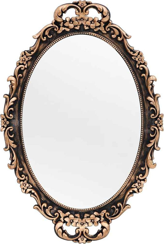 Vintage Decorative Gold Framed Mirror, Wall Hanging Mirrors & Tabletop Tray for Bedroom Living Room Dresser Decor, Oval- 9.6" W x 14.3" L (Bronze)