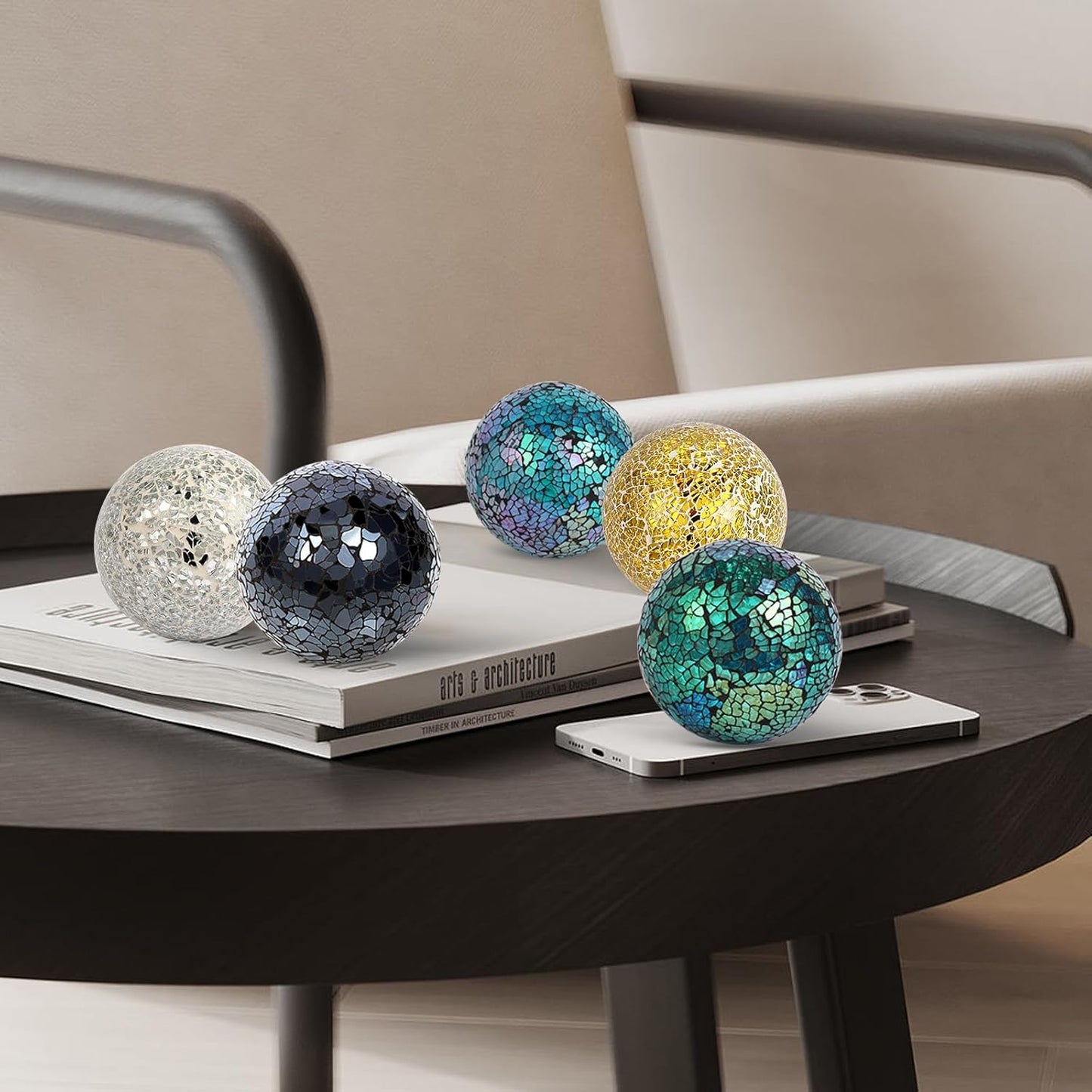 6Pcs Decorative Ball for Bowls, 8cm/3.15inch Mosaic Glass Centerpiece Decoration Balls Mirror Glass Ball Fillers for Home Decor Dining Tables Wedding Party (Turquoise)