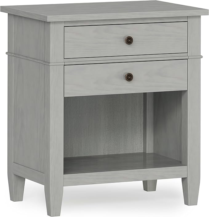 SIMPLIHOME Carlton Solid Wood 24 Inch Wide Contemporary Bedside Nightstand Table in Fog Grey, for The Living Room and Bedroom