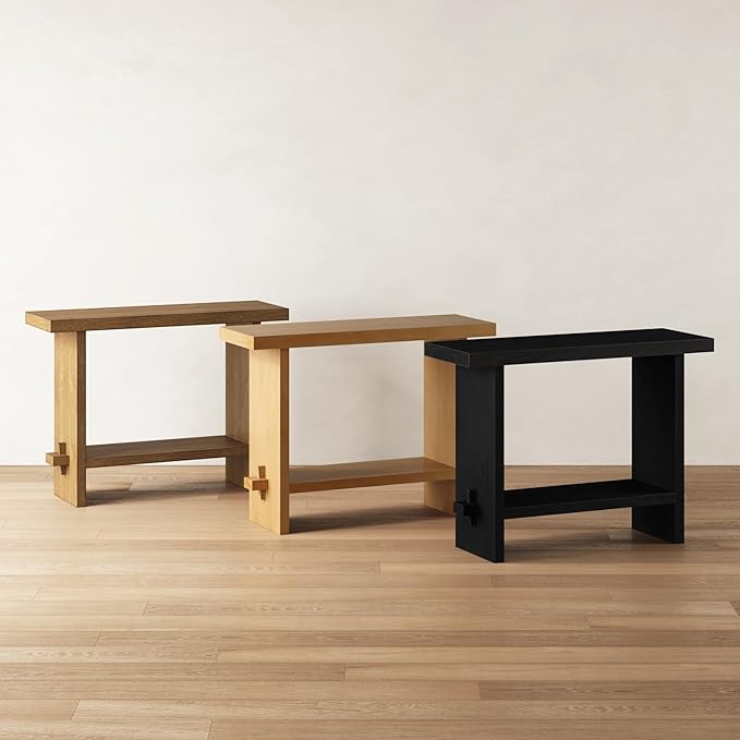 Nathan James Virgo Wood Accent Storage Console Sofa Table, for Entryway, Hallway or Living Room, Reclaimed Black Oak - Set of 2
