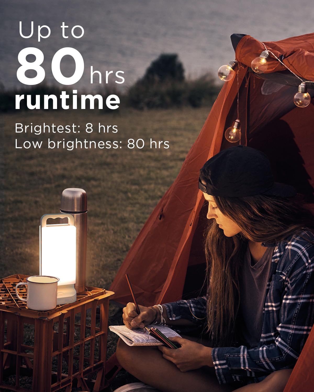 Camping Lantern, solar Lanterns, 6000mAh Rechargeable Light 2-in-1 Dimmable Outdoor Waterproof Gear with USB Charging – lanterns for power outages Hurricane, Hiking, Fish, Emergency, and Home