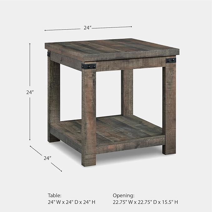Signature Design by Ashley Hollum Rustic End Table with Shelf, Dark Brown