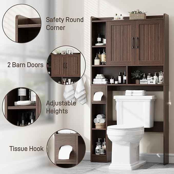 Over The Toilet Storage Cabinet, Farmhouse Storage Cabinet Over Toilet with Barn Door，Home Space-Saving Toilet Rack, for Bathroom, Restroom, Laundry
