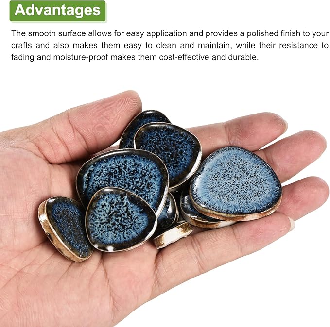 MECCANIXITY 200g Ceramic Mosaic Tiles for Crafts Bulk, Pebble Blue Glazing Ceramic Tiles for Mosaic Kits Garden Stepping Stone Cup Mat