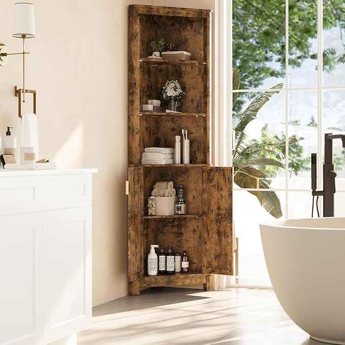 69'' Tall Narrow Storage Cabinet with Adjustable Shelf and Door, Bathroom Storage Cabinet, Space Saver for Bathroom, Kitchen, Living Room, Dark Brown