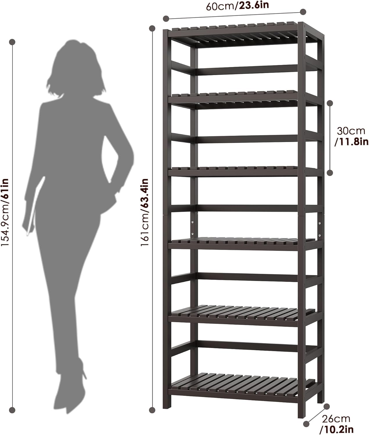 FOTOSOK 6-Tier Bamboo Shelf Set of 2, Bamboo Bookcase with Adjustable Shelves, Free Standing Storage Shelf Unit and Plant Flower Stand, Tall Large Bookshelf for Kitchen, Bathroom, Home Office, Vintage - Décor Diaries