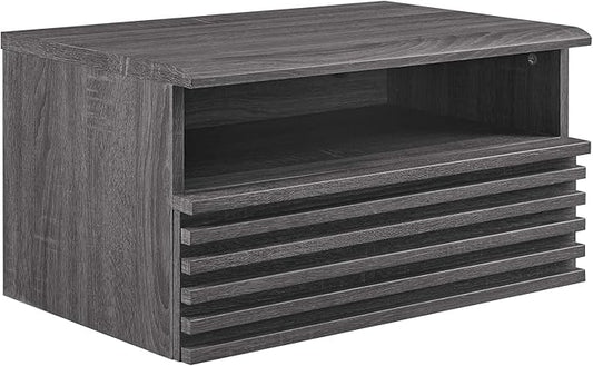 Modway Render Mid-Century Modern, Wall-Mount Nightstand, Charcoal