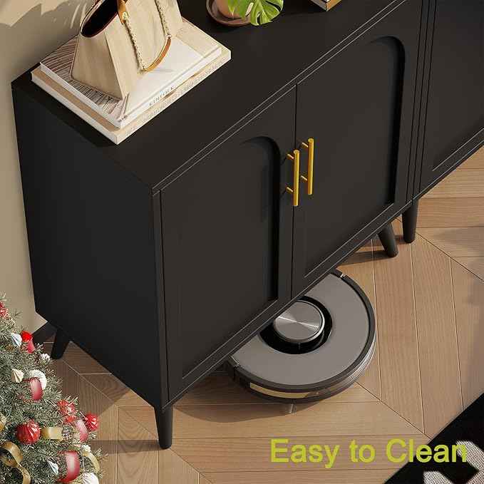 Rovaurx Set of 2 Storage Cabinet with 4 Doors, Modern Accent Bathroom Floor Cabinet, Buffet Cabinet Sideboard with Adjustable Shelves for Living Room, Entryway, Dining Room and Kitchen, Black