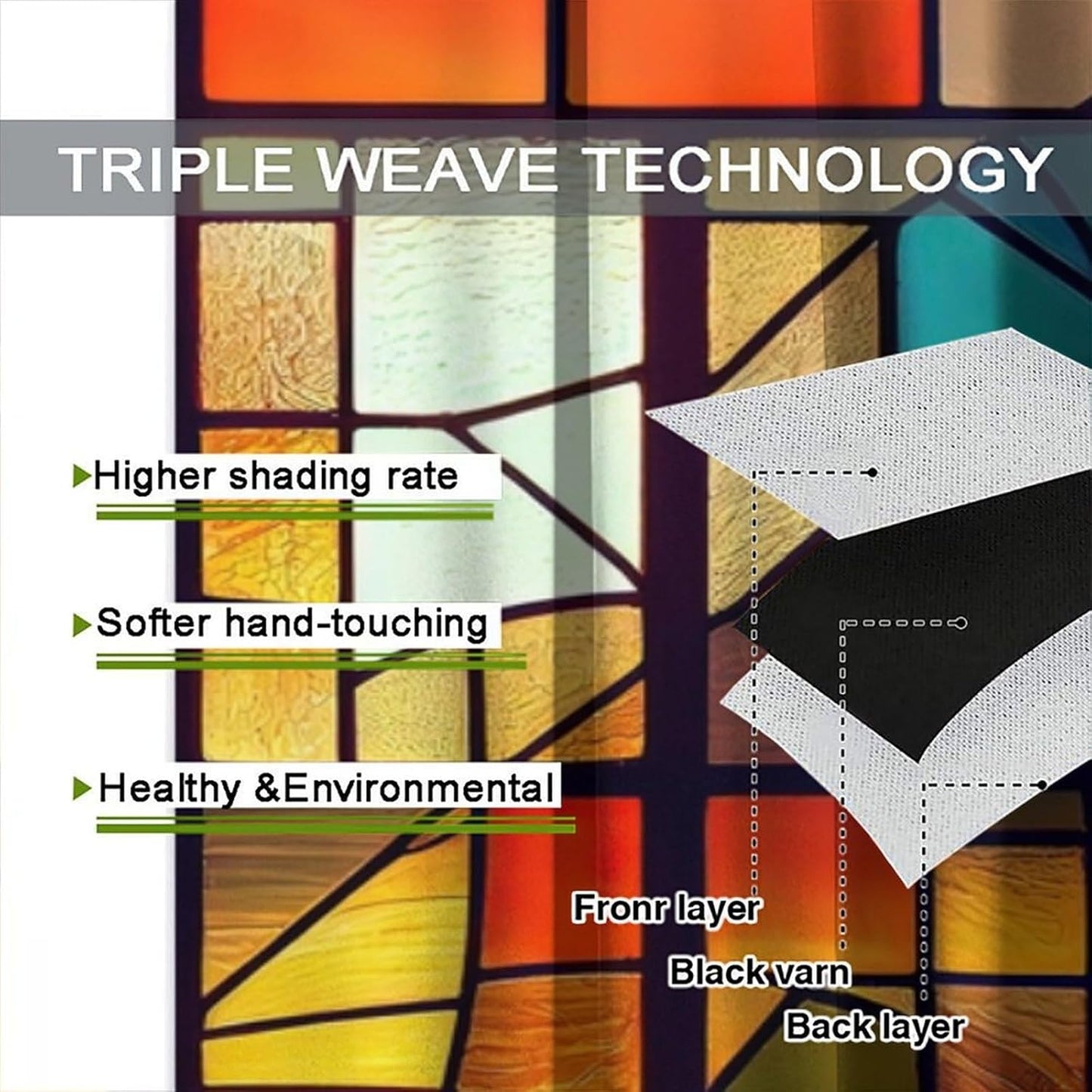 Stained Glass Curtains,Retro Abstract Colorful Geometry Textures Art Home Decor Drapes for Bedroom Living Room Kitchen Window Treatment 2 Panels Set Total Size 52" W X 84" L Inch