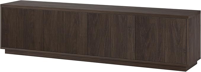 Henn&Hart Fluted TV Stand for TVs up to 85" with 2 Concealed Ribbed Storage Cabinets and Adjustable Shelves for Living Room, Family Room, or Office, Warm Brown