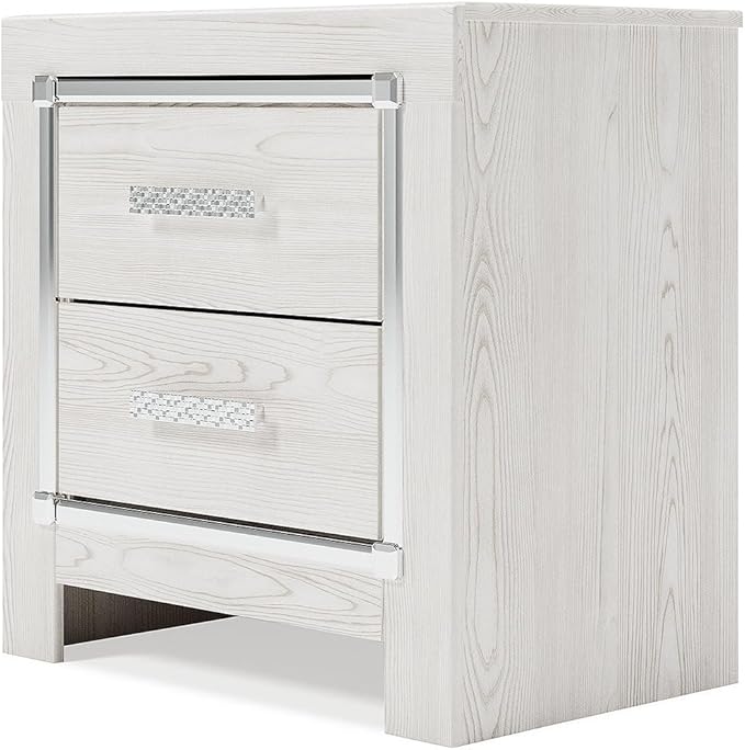 Signature Design by Ashley Altyra Contemporary Nightstand with 2 Storage Drawers, USB and Wireless Charging, Chrome-Tone Handles, Wood, 24.41" High, White