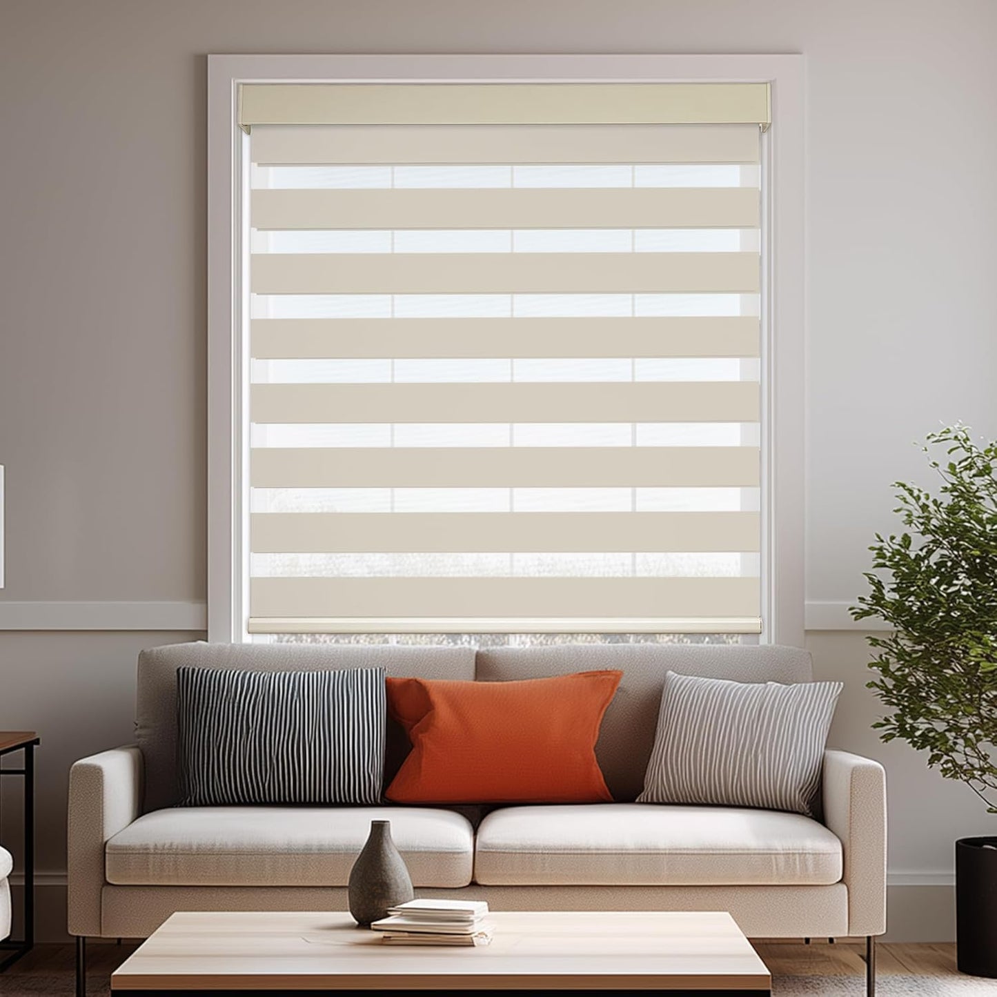 HESTIA Cordless Zebra Blinds Light Filtering Roller Shades UV Blocking Blackout Privacy Indoor Window Shades for Home Office Day and Night, Beige,39" W x 54" H