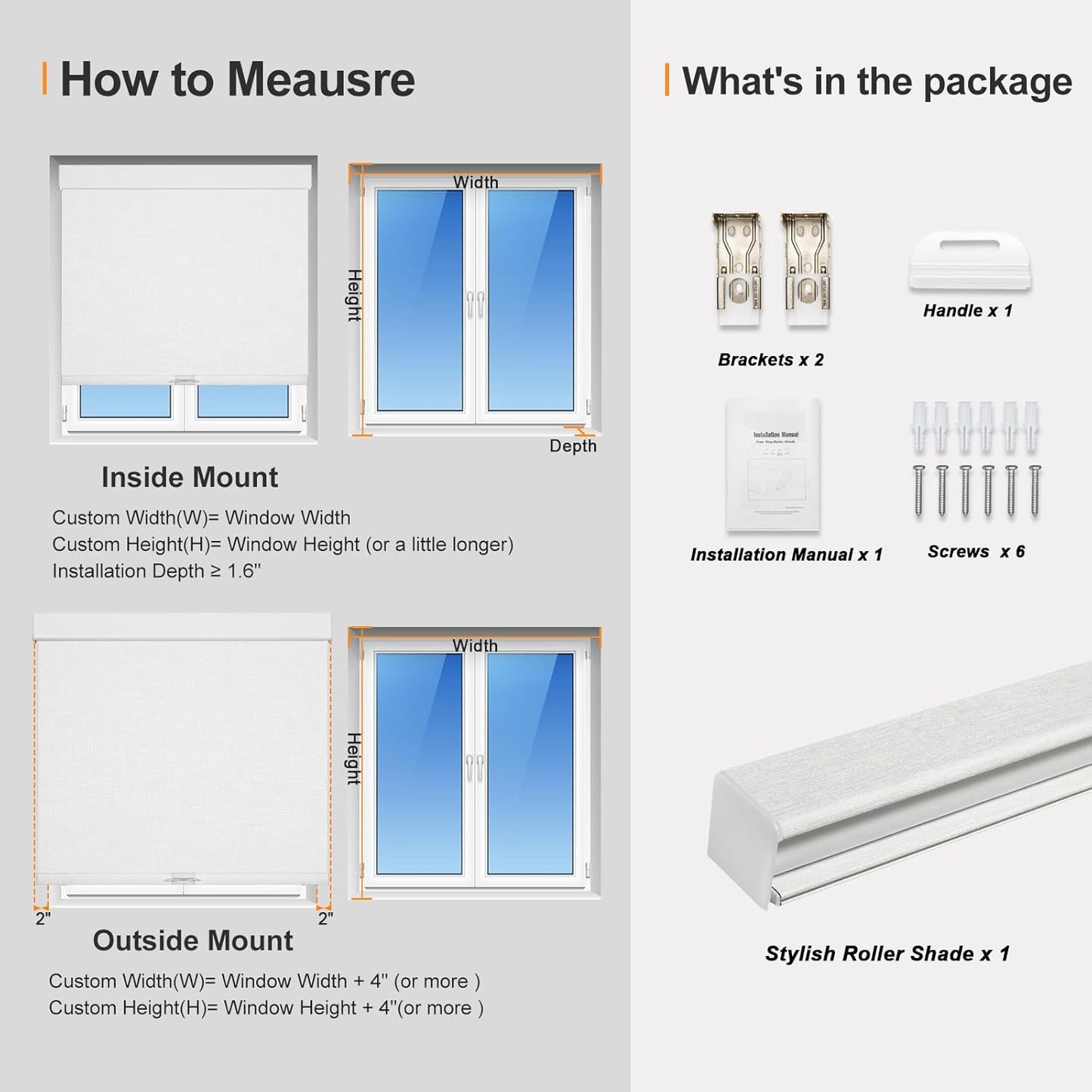 Persilux Blackout Roller Shades & Blinds Windows Shades Free-Stop Blackout Blinds with Jacquard Fabric,Cordless Blinds Pull Down Shades for Home, Easy to Install for Door/Office, White(52.5"W x 48"H)