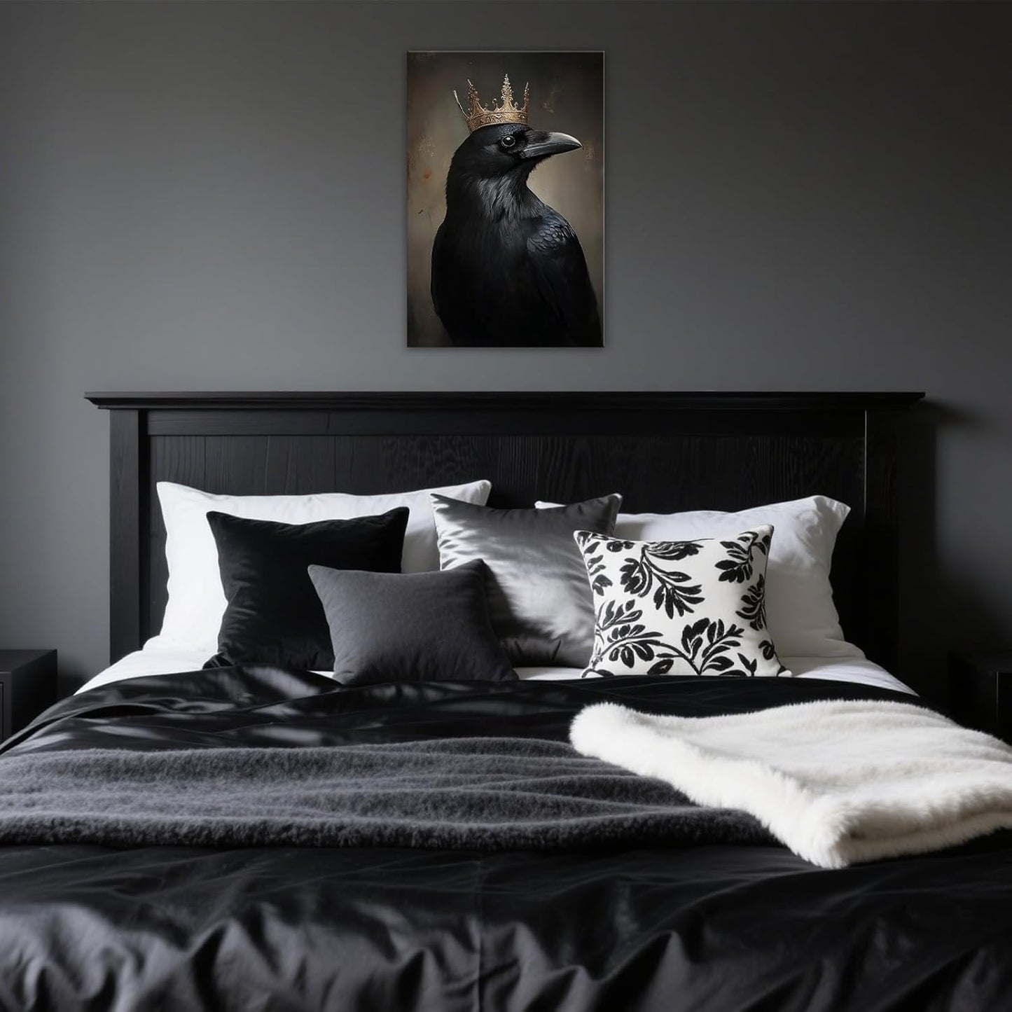 OAAPITI Raven King Wall Art Mysterious Black Bird Painting Dark Gothic Animal Canvas Print for Living Room Bedroom Home Office Inspirational Decor(Artwork-8,28"x42")