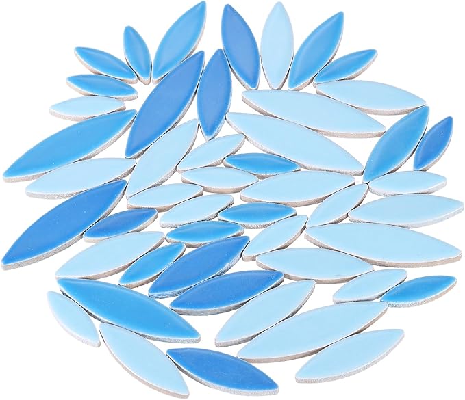uxcell Ceramic Mosaic Tile, About 200g Teardrop Leaf Tile Mosaic Block for Handicrafts Artwork, Blue/Sky Blue