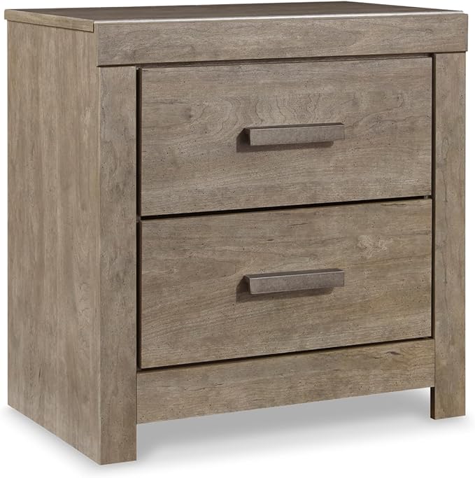 Signature Design by Ashley Culverbach Modern 2 Drawer Nightstand with 2 USB Charging Stations, 24.37" Tall, Weathered Gray
