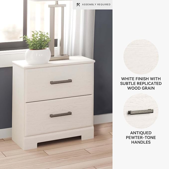 Signature Design by Ashley Stelsie Contemporary 2 Drawer Nightstand, 24.41" Tall, White
