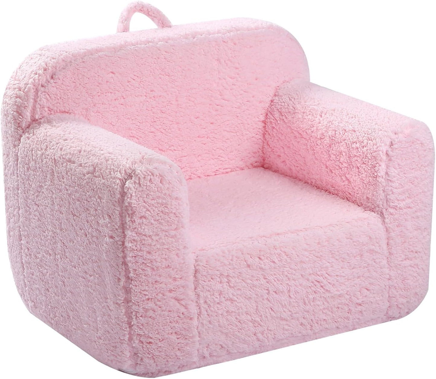 Kids Snuggly-Soft Sherpa Chair, Cuddly Toddler Foam Chair for Boys and Girls, Pink