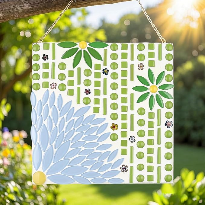 Youway Style Green Leaf Mosaic Tiles for Crafts Bulk,200g Petal Mosaic Glass Pieces,Flower Glass Tiles for Christmas Mosaic Decorations