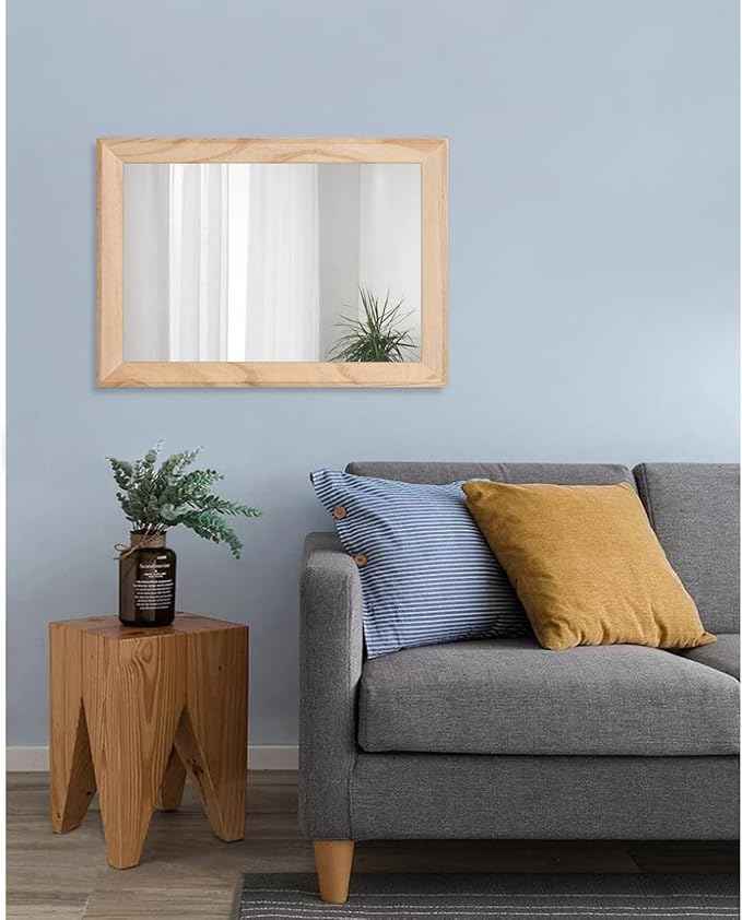AAZZKANG Rustic Mirrors for Wall Rectangle Wood Frame Mirror Decorative for Farmhouse Bedroom Bathroom Living Room Large 20"x16"