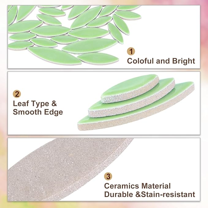 uxcell Ceramic Mosaic Tile, About 200g Teardrop Leaf Tile Mosaic Block for Handicrafts Artwork, Light Green