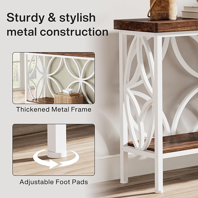 Tribesigns 70.9-Inch Narrow Sofa Table, Industrial Long Sofa Table Behind Couch, Entry Console Table with Storage for Entryway, Living Room, Foyer, Unique Design, Walnut/White