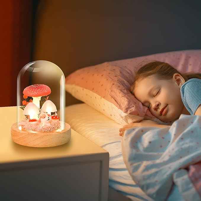 QUELIEN Mushroom Lamp,Mothers Day Mom Gifts for Mom,Light Up Mushroom in Glass Dome,Birthday Party Decorations,Ideal Birthday Gift,GirlfriendGift