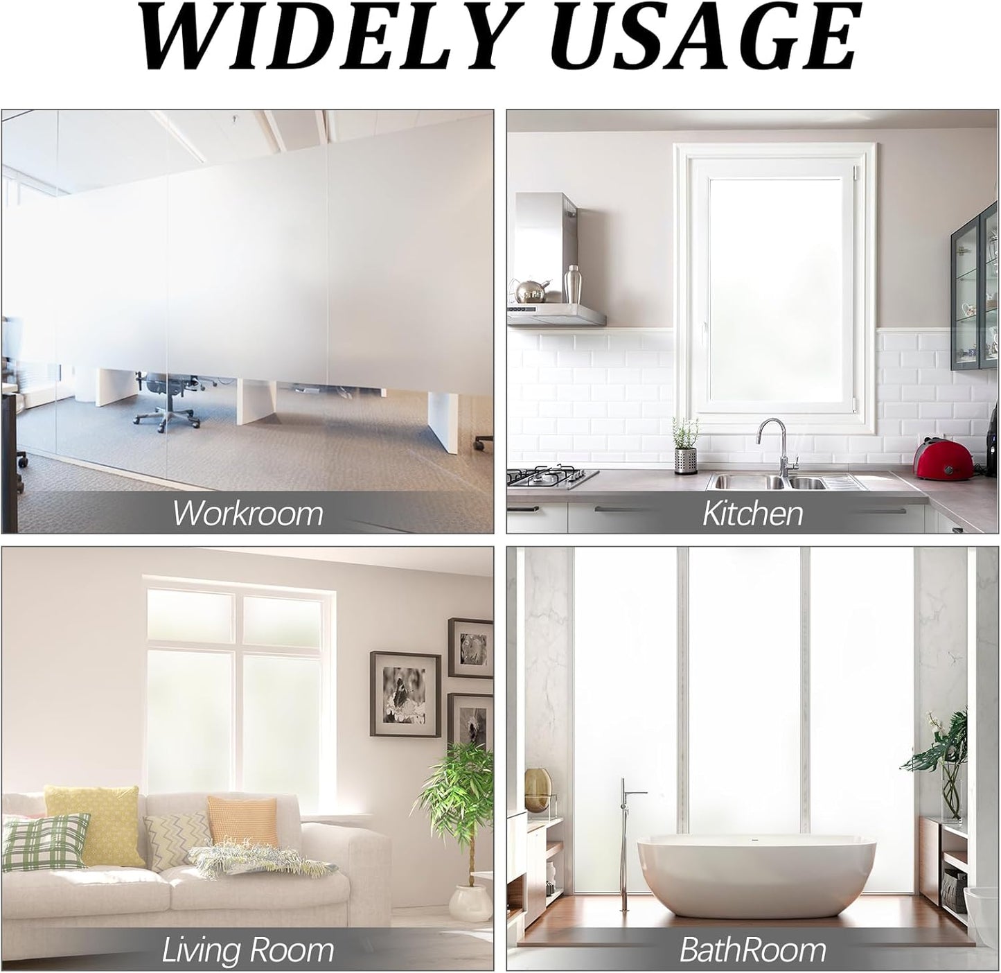 Window Privacy Film, Frosted Glass Static Cling Non-Adhesive Window Cover For Bathroom UV Sunlight Blocking Heat Control For Home Decorative Frosting Pure Matte White Size 23.6 x 157.4 Inches