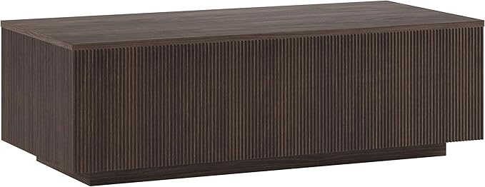 Henn&Hart 48" Fluted Rectangular Low-Profile Coffee Table with Ribbed Base for Living Room, Family Room, or Office, Warm Brown