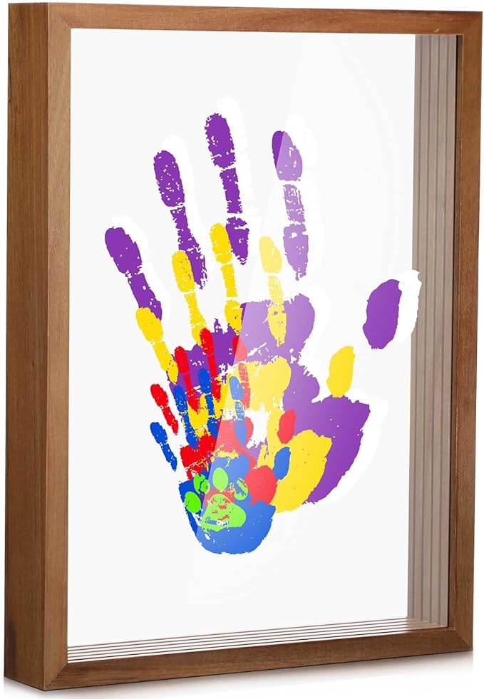 Suzile DIY Handprint Kit for New Parents - Mother's Day Father's Day Gifts,Baby Handprint Frame with 5 Acrylic Boards & 6 Colors Paint,Family Keepsake Craft for First-time Moms Dads(Walnut Color)