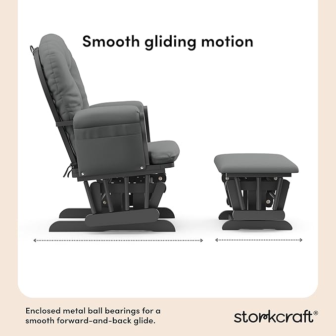 Storkcraft Premium Hoop Glider & Ottoman (Gray/Gray) — GREENGUARD Gold Certified Nursery Glider, Solid Wood Craftsmanship, Smooth-Gliding Nursery Chair and Ottoman, Award-Winning