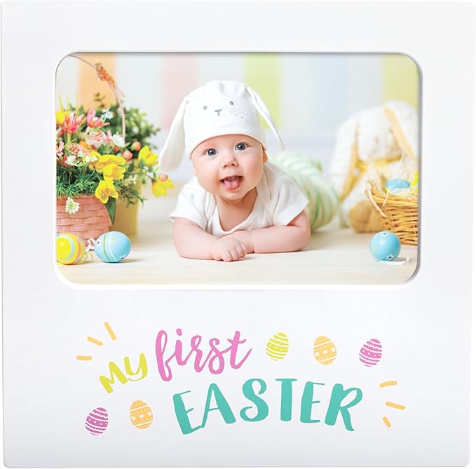 Kate & Milo My First Easter Picture Frame, Baby Keepsake Holiday Photo, Display Gift For Infant, Nursery Decor Tabletop White, Spring Time Present