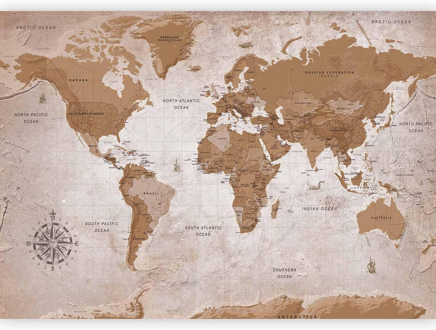 artgeist Wall Mural World Map 157x110 in - XXL Non-Woven Wallpaper Fleece Wall Decor Photo Print Picture Image Design Home Map of The World k-A-0108-a-a