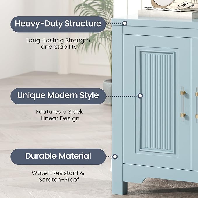 Buffet Cabinet with Storage, 55" Blue Kitchen Storage Cabinet with Shelves, Modern Farmhouse Coffee Bar Station for Dining Room, Kitchen Buffet, Slate Blue