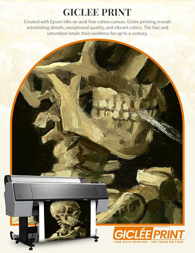 DECORARTS - Vincent Van Gogh Head of a Skeleton with a Burning Cigarette Framed Wall Art, Giclee Print with Antique Brown Frame for Office or Study Decor, Picture Size 16x20 Total 19x23 Made in USA