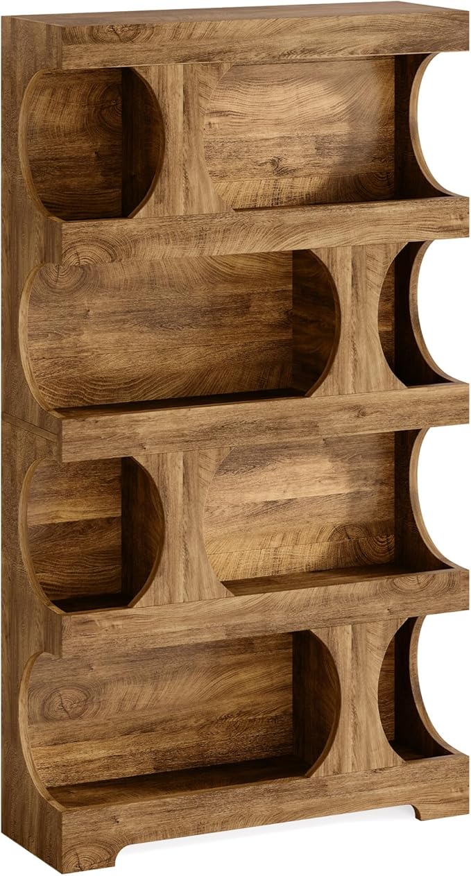 Tribesigns 71" Tall Bookcase Set of 2, 4-Tier S-Shaped Bookshelf, Wood Decorative Storage Shelving, Modern Freestanding Display Shelves, Large Library Bookshelf Unit for Home Office Living Room, Brown