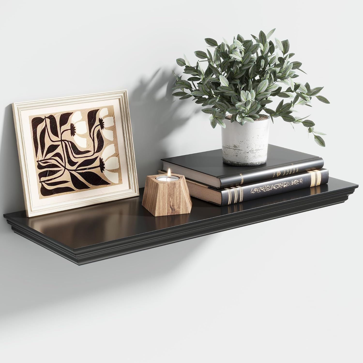 Floating Shelves for Wall, 24 Inch Long Wall Mounted Black Hanging Shelf for Kitchen, Living Room, Office, Bedroom, Bathroom, Retro Vintage Wood Bookshelf for House Decor - Décor Diaries