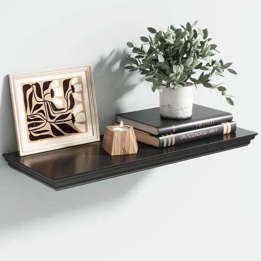 Floating Shelves for Wall, 24 Inch Long Wall Mounted Black Hanging Shelf for Kitchen, Living Room, Office, Bedroom, Bathroom, Retro Vintage Wood Bookshelf for House Decor - Décor Diaries
