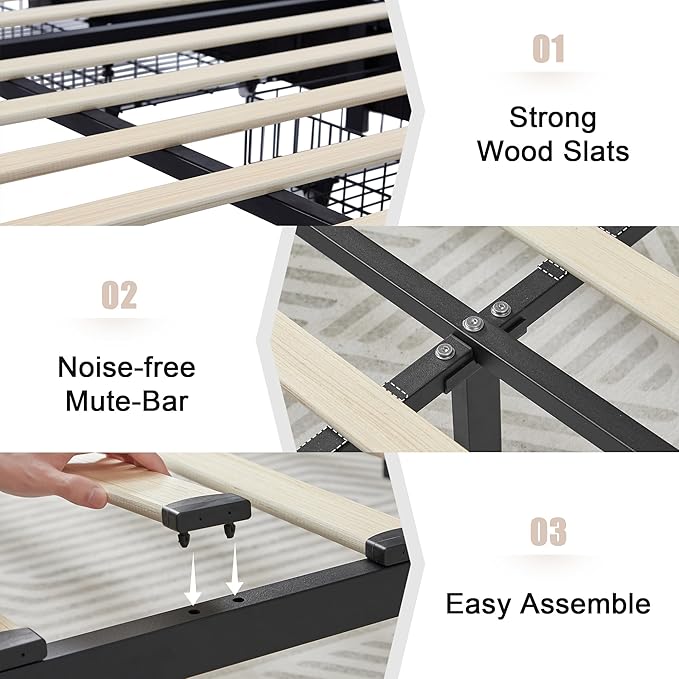 VECELO Queen Size Bed Frame with 4 Storage Drawers, Adjustable Height Headboard, Heavy-Duty Platform Bedframe with Strong Wooden Slats, No Box Spring Needed, Pure White