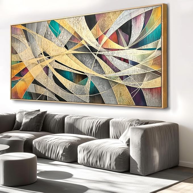 Wall Art - Framed Modern Canvas Abstract Painting for Living Room, Bedroom Home Office Decor, 40x20 Inch Ready to Hang
