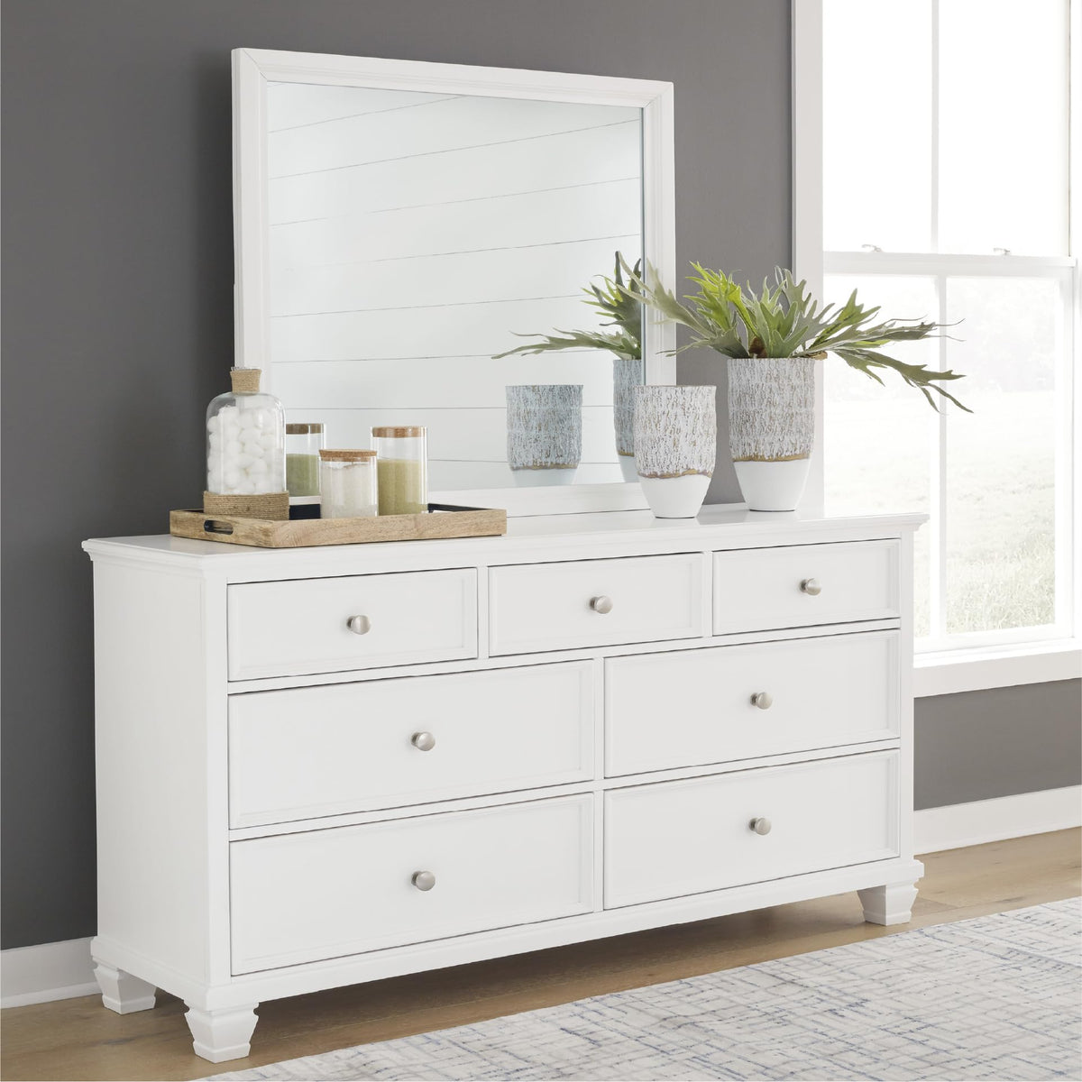 Fortman 7 Drawer White Dresser and Mirror Set