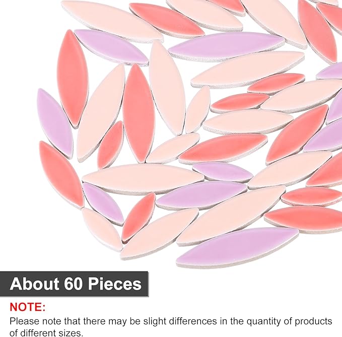 uxcell Ceramic Mosaic Tile, About 200g Teardrop Leaf Tile Mosaic Block for Handicrafts Artwork, Red/Purple/Pink
