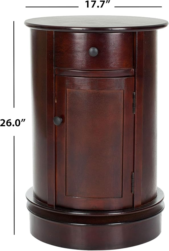 SAFAVIEH Home Collection – Tabitha Dark Cherry Round Swivel Storage End Table, Farmhouse Accent Table with Drawer & Cabinet, Fully Assembled (AMH5712D)