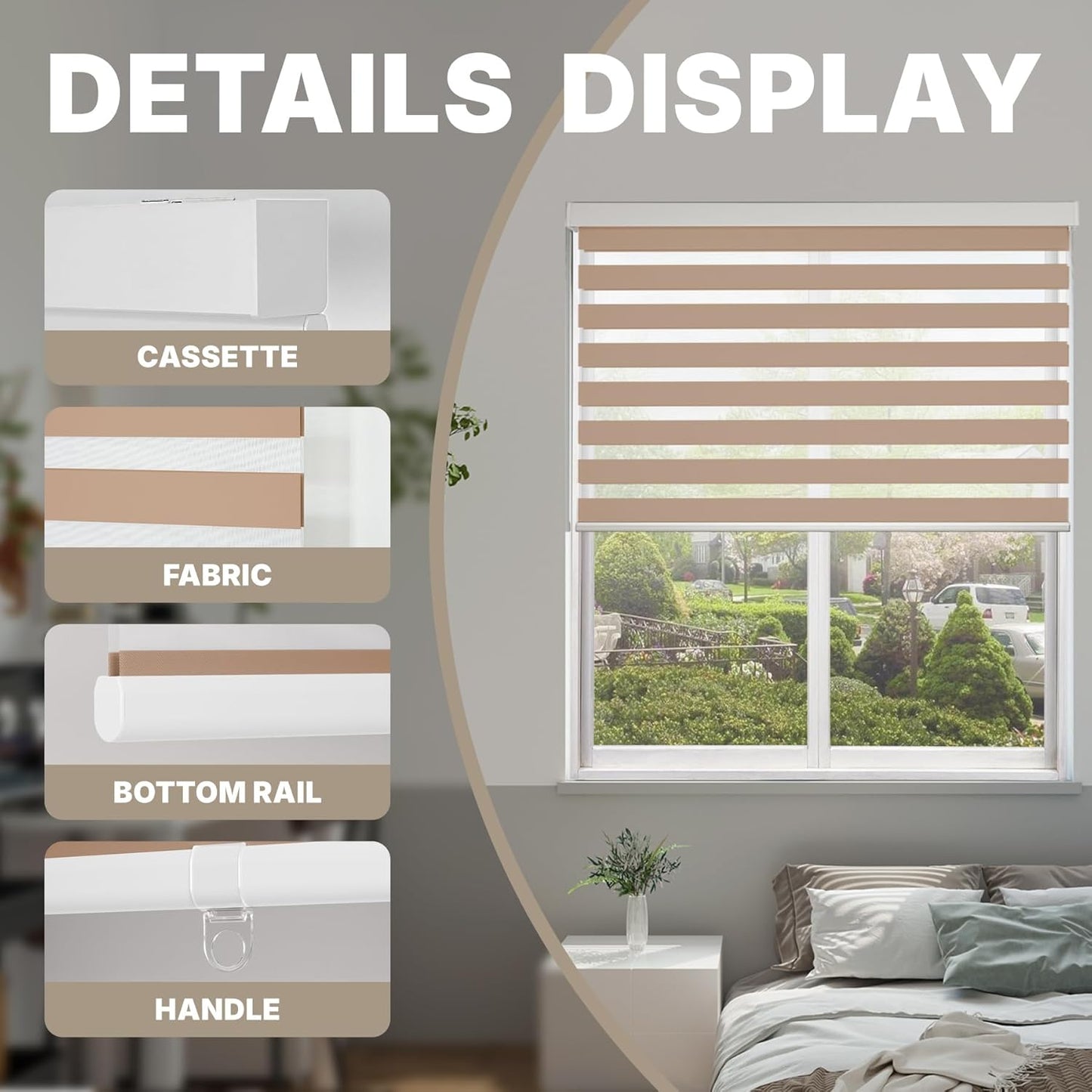 HESTIA Cordless Zebra Blinds Light Filtering Roller Shades UV Blocking Blackout Privacy Indoor Window Blind for Home Office Day and Night, Beige,32" W x 60" H