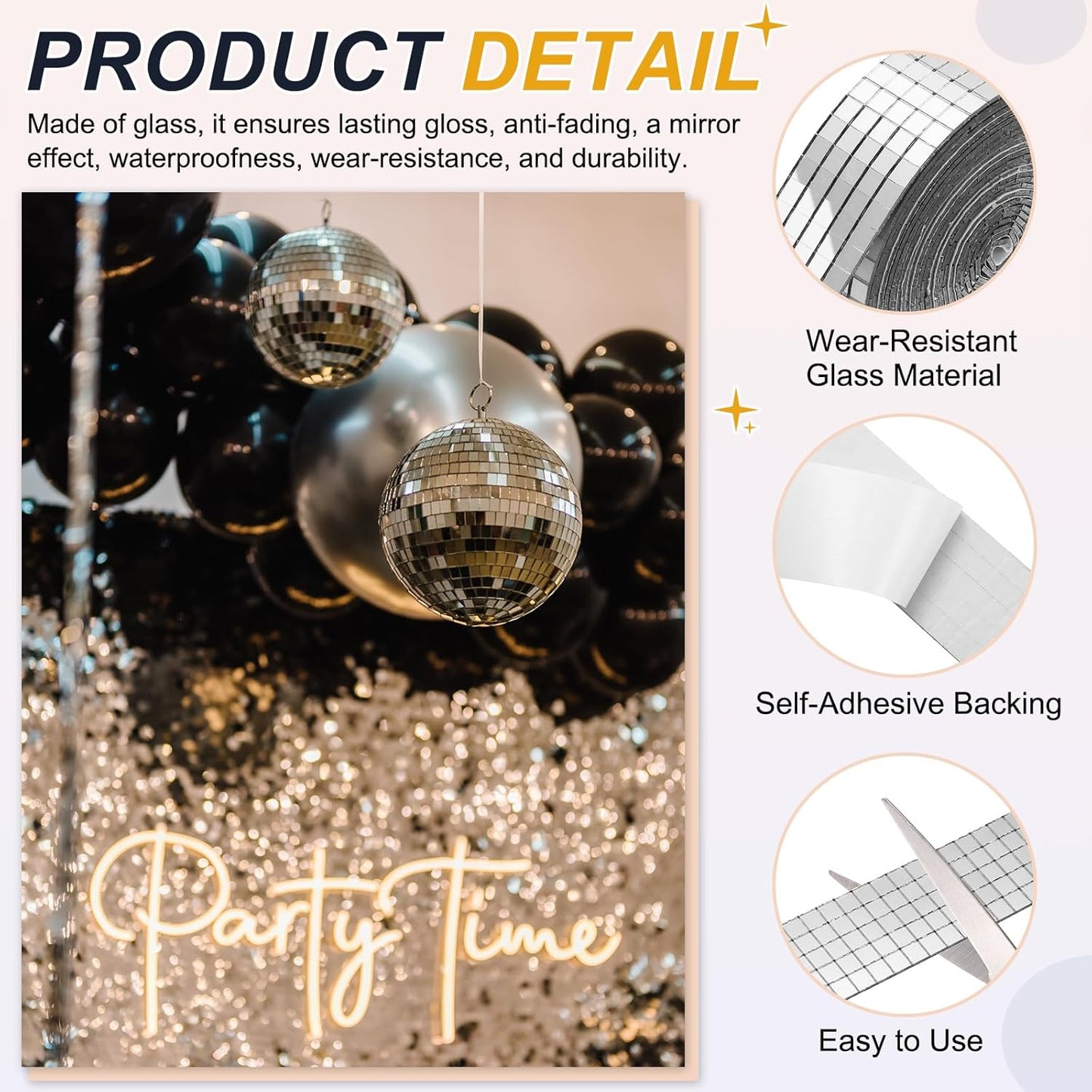 PATIKIL 5x5mm Self Adhesive Mirrors Mosaic Tiles, 3600 Pcs Square Mini Glass Mosaic Disco Tile Sticker for DIY Craft Disco Ball Party Decoration, Silver Tone